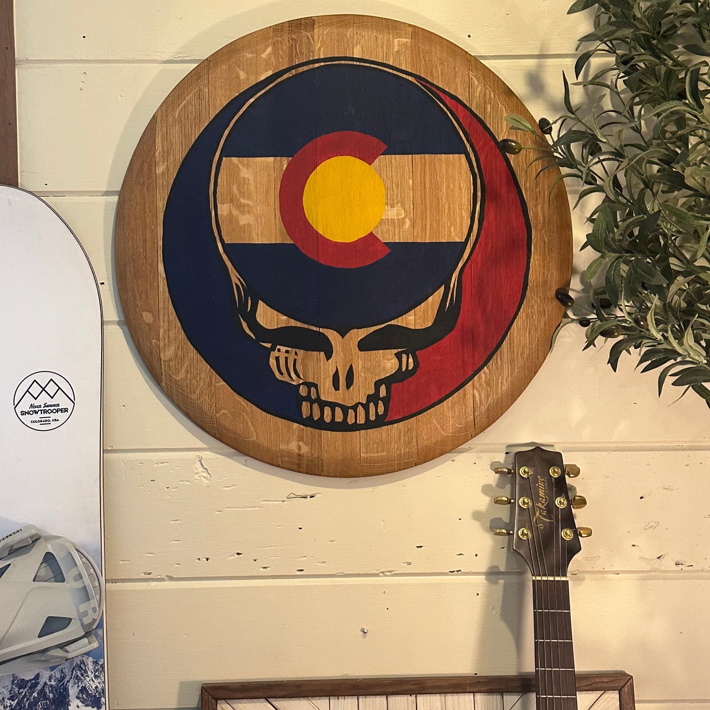 Wine Barrel Head - Colorado Flag - Grateful Dead Steal your Face.
