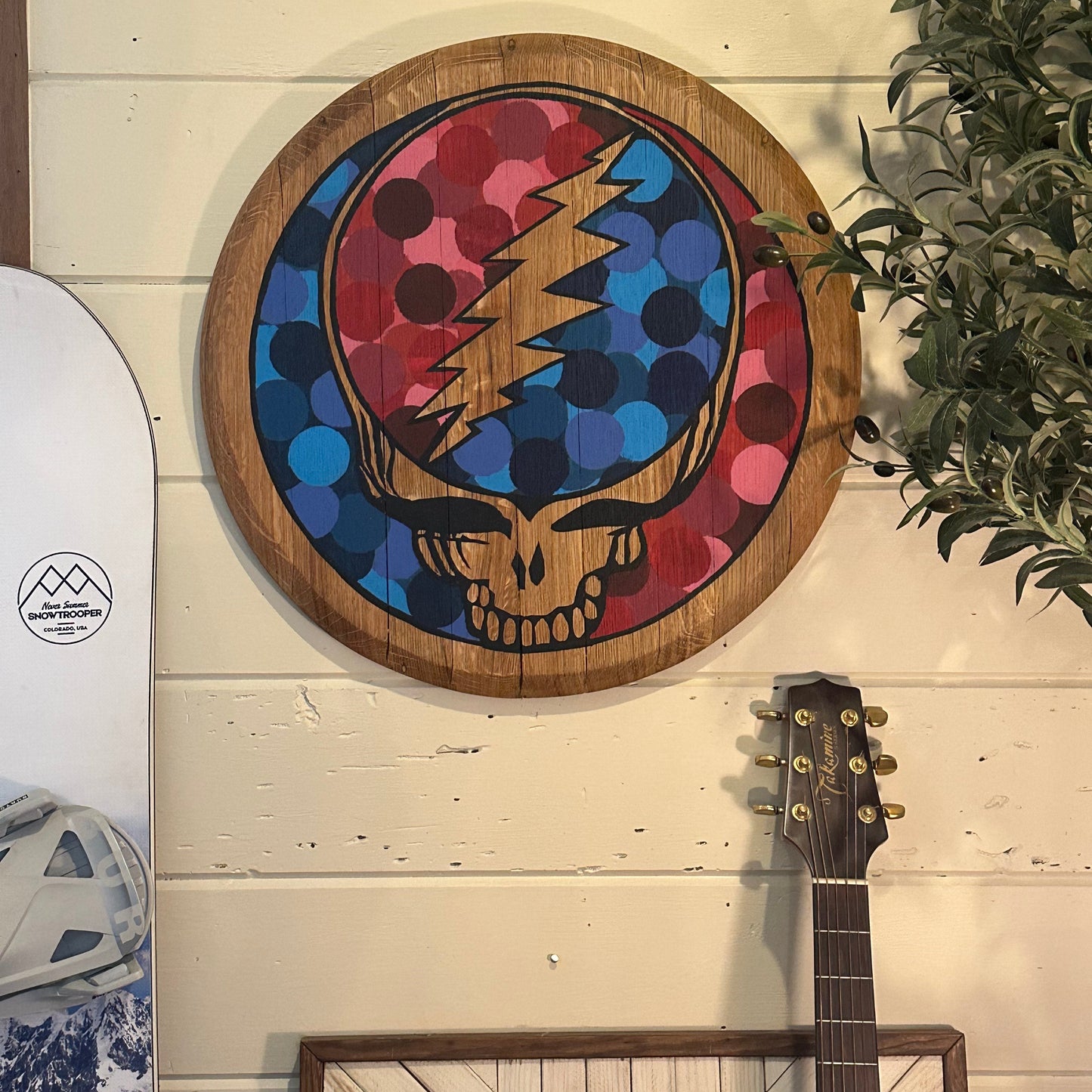 Wine Barrel Head - Hand Painted Grateful Dead - Steal Your Face (circles)