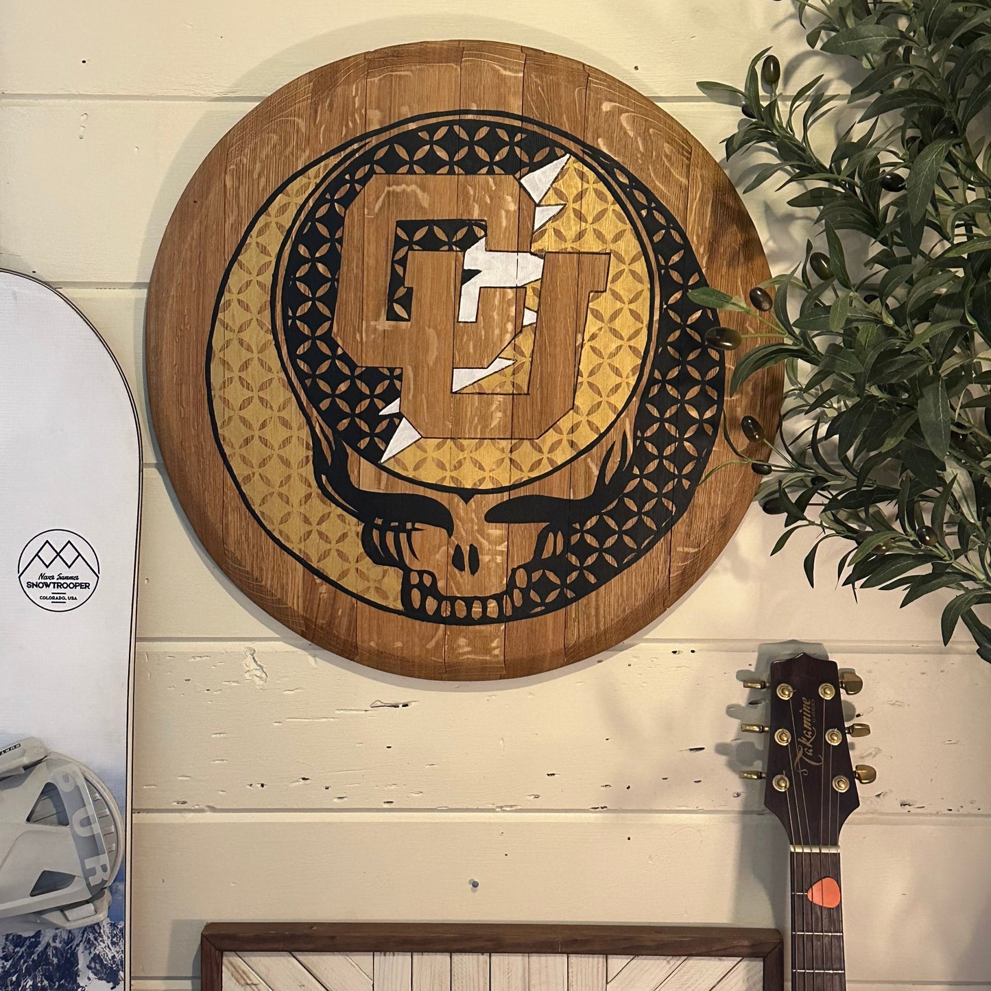 Wine Barrel Head - Hand Painted Grateful Dead - Steal Your Face CU Boulder
