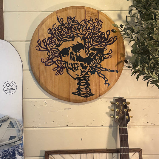 Wine Barrel Head - Hand Painted - Grateful Dead - Bertha (black)