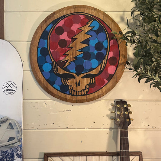 Wine Barrel Head - Hand Painted Grateful Dead - Steal Your Face (circles)