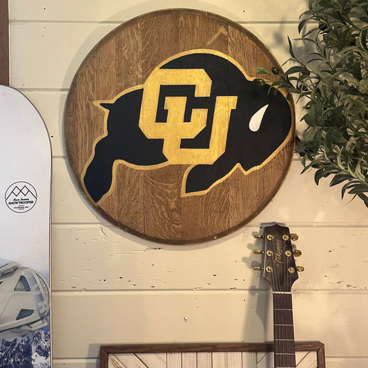 Wine Barrel Head - Hand Painted - CU Buffs Logo
