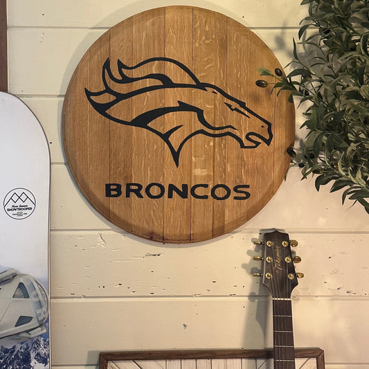 Wine Barrel Head | Hand Painted Denver Broncos Logo