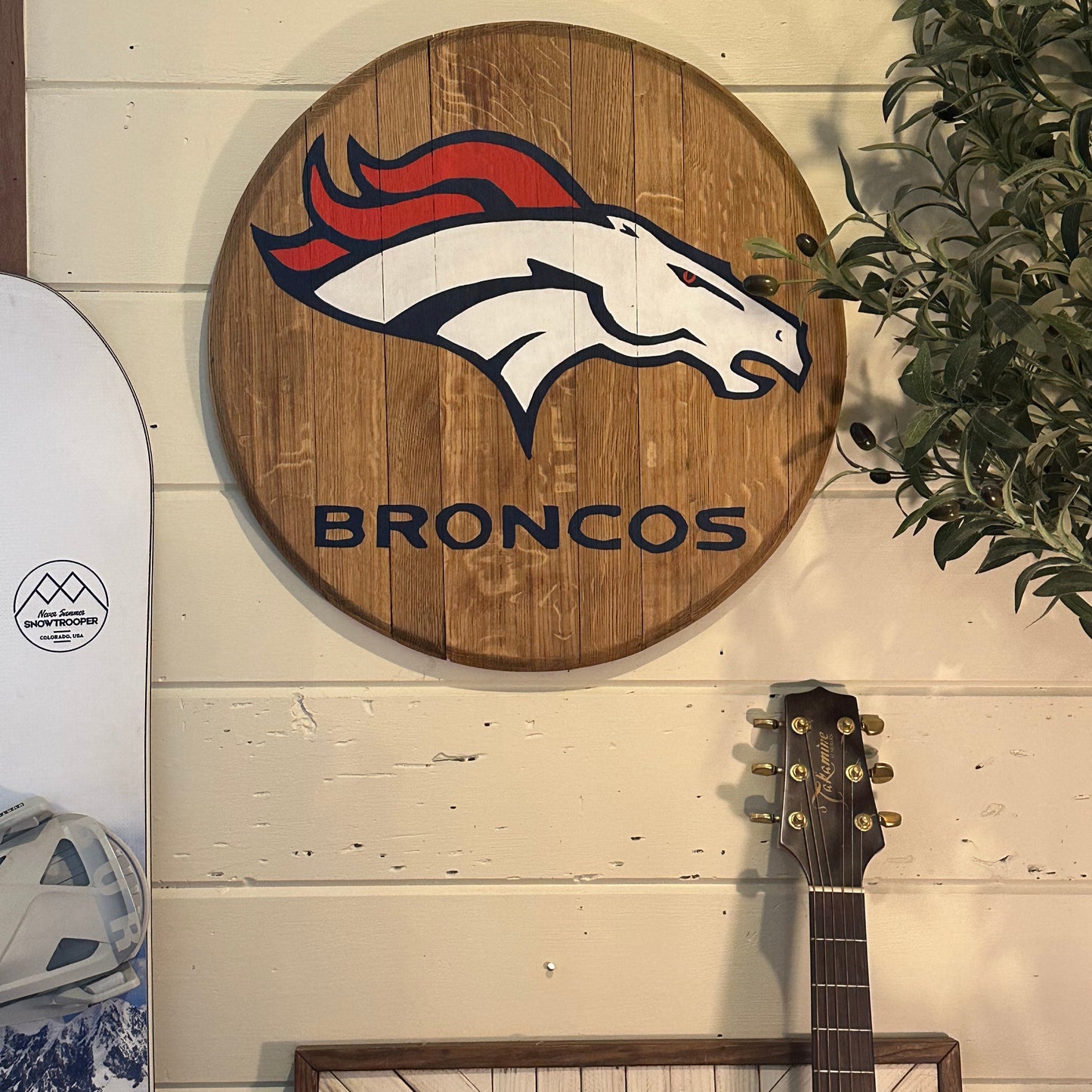Wine Barrel Head - Hand Painted - Denver Broncos
