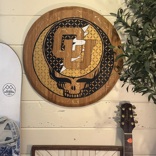 Wine Barrel Head - Hand Painted Grateful Dead - Steal Your Face CU Boulder